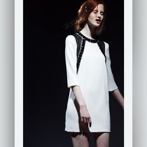 White Shift Dress with Black Embellished Trim